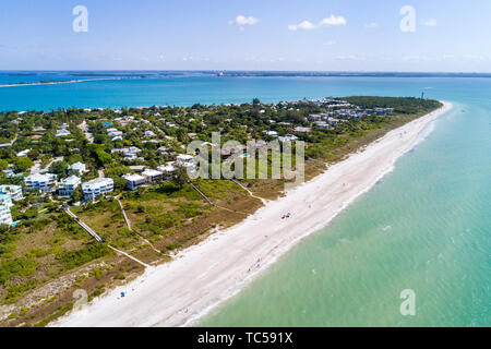 Sanibel Island Florida, Golf von Mexiko Strand, East Gulf Drive Häuser, Colony Beach Estates, Luftaufnahme von oben, Lighthouse Beach Park Point Ybel, San Carlo Stockfoto