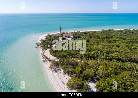 Florida Sanibel Island Golf von Mexiko, Lighthouse Beach Park Point Ybel San Carlos Bay, Luftaufnahme von oben, Stockfoto