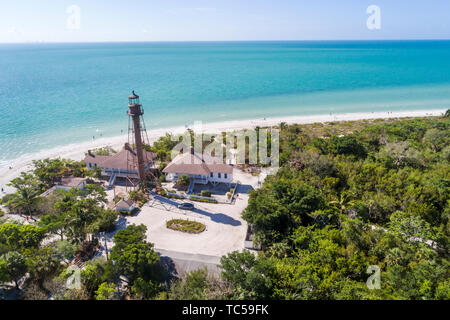 Florida Sanibel Island, Gulf of Mexico Lighthouse Beach Park Point Ybel, San Carlos Bay Wasseraufnahme von oben, Stockfoto