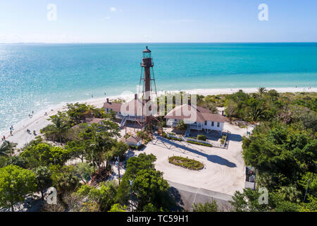Sanibel Island Florida, Strand am Golf von Mexiko, Lighthouse Beach Park Point Ybel, San Carlos Bay, Luftaufnahme von oben, FL190514d29 Stockfoto