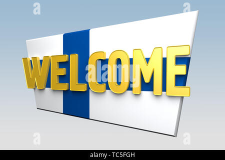 Willkommen Zeichen ist Farbe der Flagge Finnland gemalt. 3D-Rendering Stockfoto