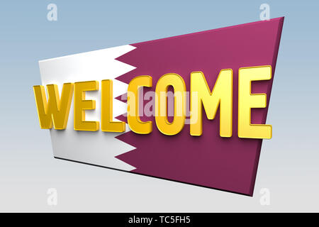 Willkommen Zeichen ist Farbe der Flagge Katar gemalt. 3D-Rendering Stockfoto