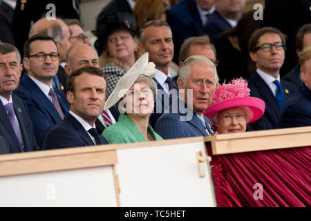 Führer der Welt einschließlich Königin Elizabeth II und Präsident Donald Trump aus Großbritannien, den USA und Europa sehen Sie die D-Tag 75 nationale Veranstaltung in Portsmouth, Großbritannien. Stockfoto