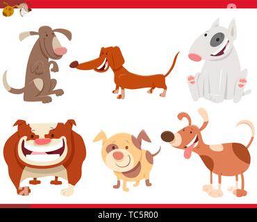 Cartoon Illustration der Lustige Hunde oder Welpen Pet Zeichen fest. Stock Vektor