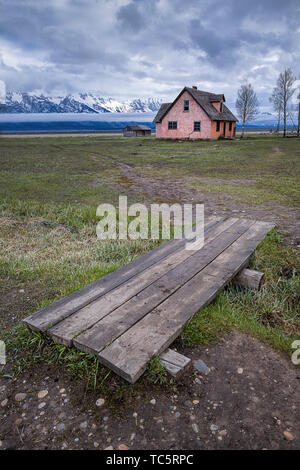 Die weniger fotografiert alten Haus am Mormon Zeile im Grand Teton National Park in Wyoming. Stockfoto