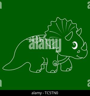 Kontur von dinosaurus Triceratops. Auf grünem Hintergrund isoliert. Vector Illustration. Stock Vektor