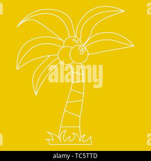 Kontur der Palme mit Kokosnuss. Auf gelben Hintergrund. Vector Illustration. Stock Vektor