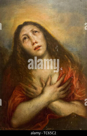 Das Gemälde 'Maddalena penitente" - der pönitent Maria Magdalena - von Francesco Kairo (1607-1665). Derzeit im Castello Visconteo. Stockfoto