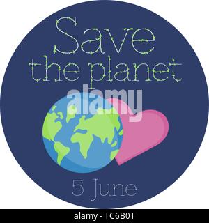 Vector Illustration cartoon Erde Globus der einen Aufkleber für Tag der Umwelt. Konzept Design für Aufkleber, Banner, Print, Plakat. Stock Vektor