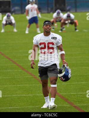 East Rutherford, New Jersey, USA. 5. Juni 2019. New York Giants zurück laufen Saquon Barkley (26) an der New York Giants minicamp im Quest Diagnostics Training Center in East Rutherford, New Jersey statt. Duncan Williams/CSM/Alamy leben Nachrichten Stockfoto