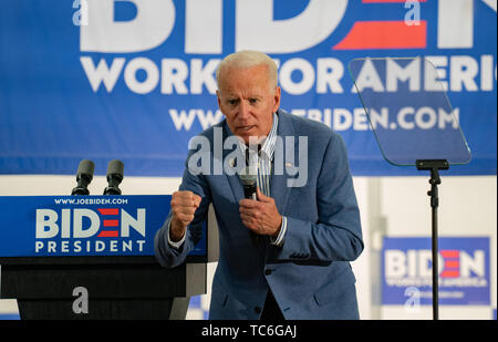 Juni 4, 2019, Concord, New Hampshire, USA: Demokratische Präsidentschaftskandidat und der ehemalige Vizepräsident Joe Biden campaigning an der IBEW Local 490 in Concord. Stockfoto