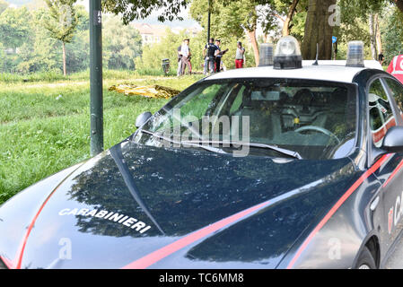 Turin, Piemont, Italien. 5. Juni 2019. Turin, Italy-June 5, 2019: Murder-Discovery der Leiche des Freund der Bahamas Diplomat, Ramsey Alrae Keiron gefunden gestern und heute im Fluss Po. Credit: Stefano Guidi/ZUMA Draht/Alamy leben Nachrichten Stockfoto