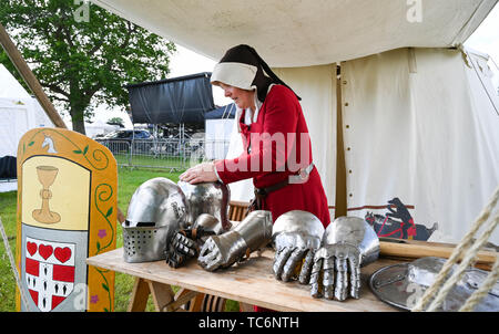 Ardingly UK, 6. Juni 2019 - Mal zu reinigen, die Rüstung auf den ersten Tag der Süden Englands zeigen, gehalten an der Ardingly Showground in Sussex. Die jährliche landwirtschaftliche zeigen Highlights die besten in die britische Landwirtschaft und produzieren und zieht Tausende von Besuchern an drei Tagen. Foto: Simon Dack/Alamy leben Nachrichten Stockfoto