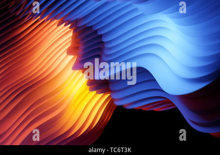 Bunt geschichtete abstrakte Form und Zusammensetzung. Futuristische Textur 3D-Abbildung. Stockfoto