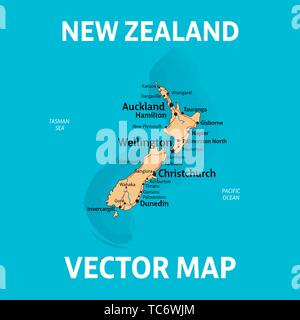 NZ-Karte. Vektor Karte von Neuseeland mit Städte, Flüsse und Straßen auf separaten Layern. Stock Vektor