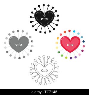 Pad mit nähen Pins. Nähen und Ausrüstung single Symbol im Cartoon, schwarze Art Vektor Symbol lieferbar Abbildung. Stock Vektor