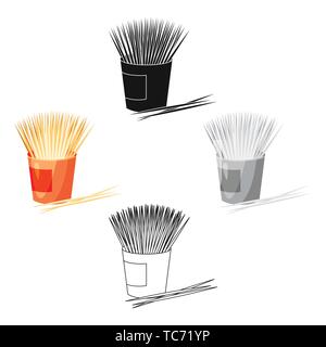Zahnstocher Symbol im Cartoon Stil, schwarz auf weißem Hintergrund. Zahnpflege symbol Vektor Illustration. Stock Vektor