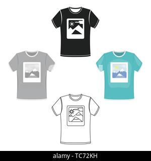 T-shirt Symbol im Cartoon Stil, schwarz auf weißem Hintergrund. Typografie symbol Vektor Illustration. Stock Vektor