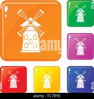 Mühle Icons Set Vector Farbe Stock Vektor