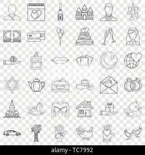 Herz Icons Set, outline Style Stock Vektor