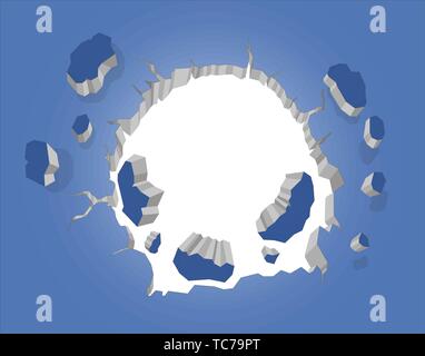 Explosion der Wand mit verstreuten Fragmente Stock Vektor