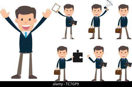 Sammlung der Geschäftsmann mit verschiedenen Gesten Charakter vektor design Illustration. Stock Vektor