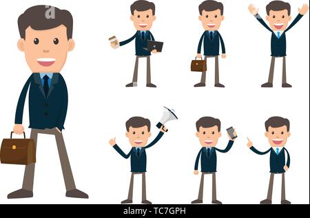 Sammlung der Geschäftsmann mit verschiedenen Gesten Charakter vektor design Illustration. Stock Vektor