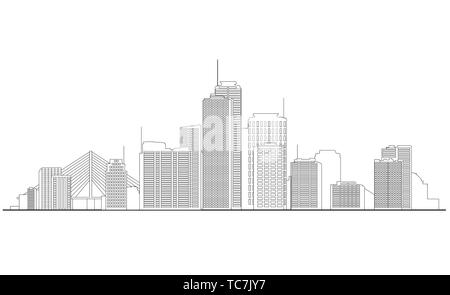 Stadtbild Abbildung, Wolkenkratzer und Hochhäuser über der Skyline der Stadt. Stockfoto