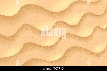 Sand realistische Textur. Strand sand Hintergrund. Tropische Wüste. Meer und Dünen. Sandy Wellen mit Sonnenstrahlen. Ozean Küste Kulisse. Sommer Stock Vektor