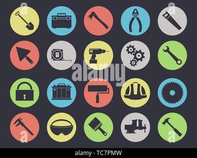 Werkzeuge Symbole auf schwarzem Hintergrund Stock Vektor