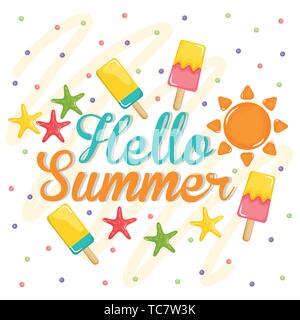 Hallo Sommer Poster mit Holiday icons Vector Illustration Design Stock Vektor
