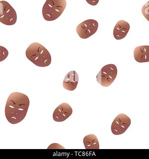 Nahtlose Muster des theatralischen Maske mit Zorn Emotion. Vector Illustration. Bronze Maske mit Farbverlauf auf weißem Hintergrund. Stock Vektor