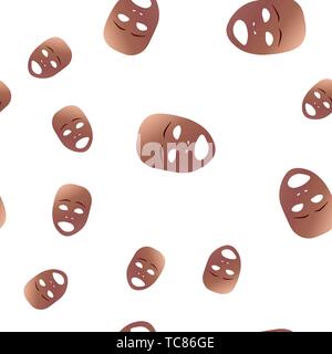 Nahtlose Muster des theatralischen Maske mit traurigen Emotionen. Vector Illustration. Bronze Maske mit Farbverlauf auf weißem Hintergrund. Stock Vektor
