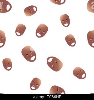 Nahtlose Muster des theatralischen Maske mit verärgerten Emotion. Vector Illustration. Bronze Maske mit Farbverlauf auf weißem Hintergrund. Stock Vektor