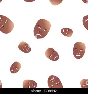 Nahtlose Muster des theatralischen Maske mit Weinen Emotion. Vector Illustration. Bronze Maske mit Farbverlauf auf weißem Hintergrund. Stock Vektor