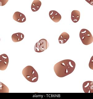 Nahtlose Muster des theatralischen Maske mit rasenden Emotion. Vector Illustration. Bronze Maske mit Farbverlauf auf weißem Hintergrund. Stock Vektor