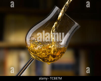 Weißwein in allen seinen Formen, Bibliothek Hintergrund gegossen Stockfoto