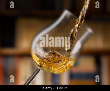 Weißwein in allen seinen Formen, Bibliothek Hintergrund gegossen Stockfoto
