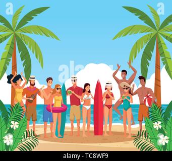 Sommer Strand und Leute in Urlaub cartoons Stock Vektor