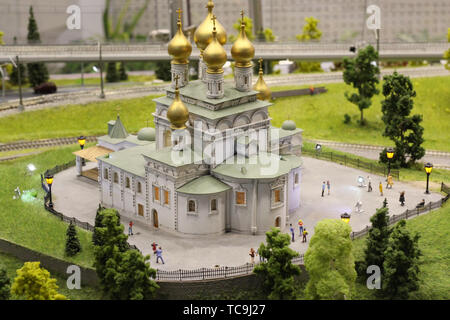 Moskau, RF, 17.03.2019: Das Layout der Russischen Eisenbahn in Moskau. Geschichte der Dampflokomotiven in Moskau. Lokomotive Museum Stockfoto