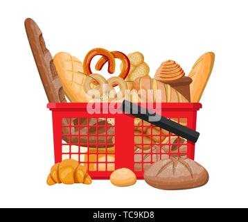 Brot Symbole und den Warenkorb. Stock Vektor