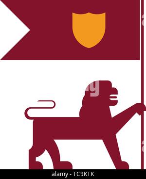 Vector Illustration. Plain und geometrischen Flagge Lion mit Schild. Stock Vektor