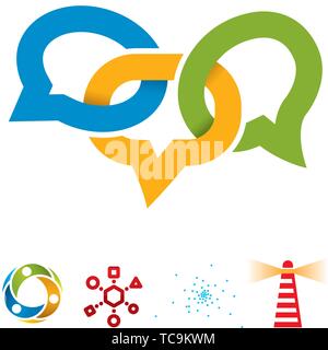 Vector Illustration. Satz von fünf soziale Symbole in verschiedenen Farben. Stock Vektor