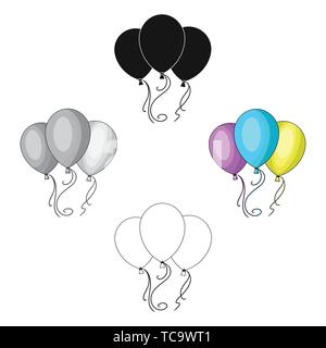 Blau Rosa und gelbe Luftballons für Kinder. Kinder Spielzeug in den Vergnügungspark Vergnügungspark einzelnen Symbol im Cartoon, schwarze Art Vektor Symbol stoc Stock Vektor