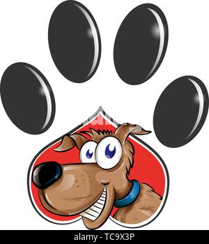 Pfotenabdruck mit Hund Cartoon auf weißem Hintergrund. clip art Stock Vektor