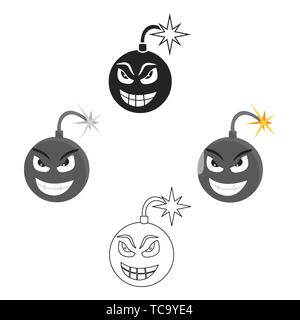 Bombe virus Symbol im Cartoon Stil, schwarz auf weißem Hintergrund. Personal Computer Symbol vektor Illustration. Stock Vektor