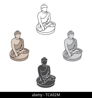 Sitzender Buddha Symbol im Cartoon Stil, schwarz auf weißem Hintergrund. Südkorea symbol Vektor Illustration. Stock Vektor