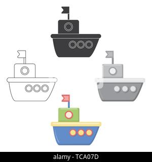 Schiff Cartoon, schwarzes Symbol. Illustration für web und mobile. Stock Vektor
