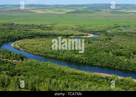 Landschaft der Gen River Wetland Prairie, hulunbuir City, Innere Mongolei Stockfoto
