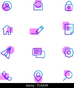 Die grundlegenden Symbole auf der Website ist eine dünne Linie. Blau und Rosa Web Icons Pack. Stock Vektor